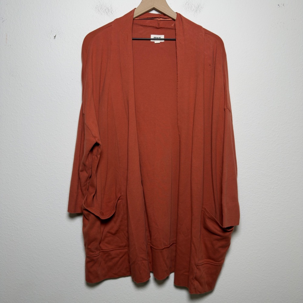Pact Airplane Women Cotton Cardigan M/L Orange Open Front Pockets Duster